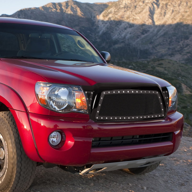 2005-2011 Toyota Tacoma Glossy Black ABS Rivet Style Grille w/ Stainless Steel Mesh