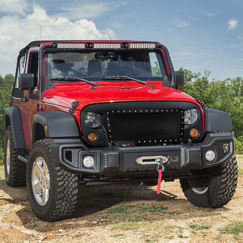 2007-2018 Jeep Wrangler Matte Black Rivet Style Mesh Grille