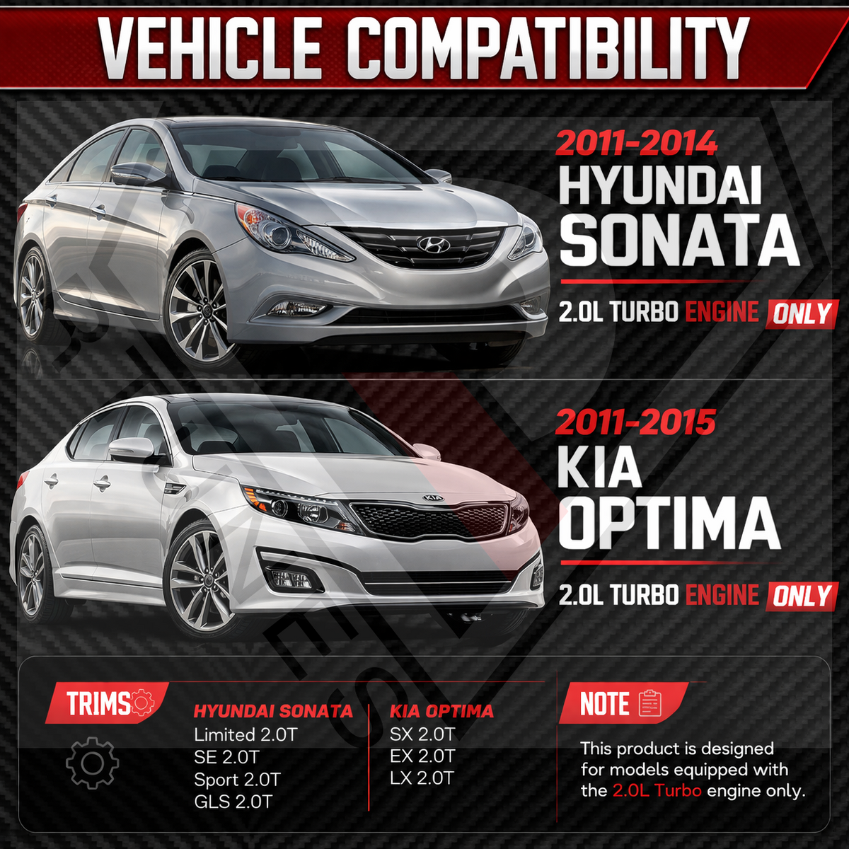 Heat Shield Air Intake Kit For 2011-2014 Sonata & 2011-2015 Optima 2.0L Turbo | RHI-HY-01BK