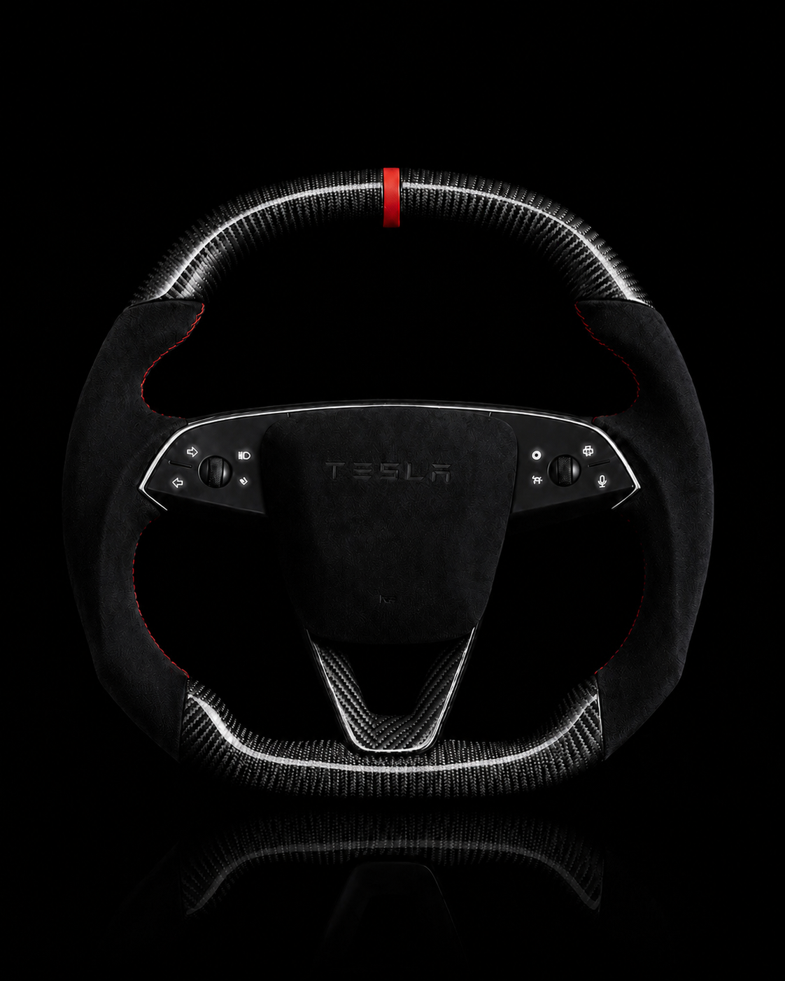 TESLA MODEL 3 HIGHLAND ALCANTARA FLAT BOTTOM SUPERNOVA GLOSS CARBON STEERING WHEEL