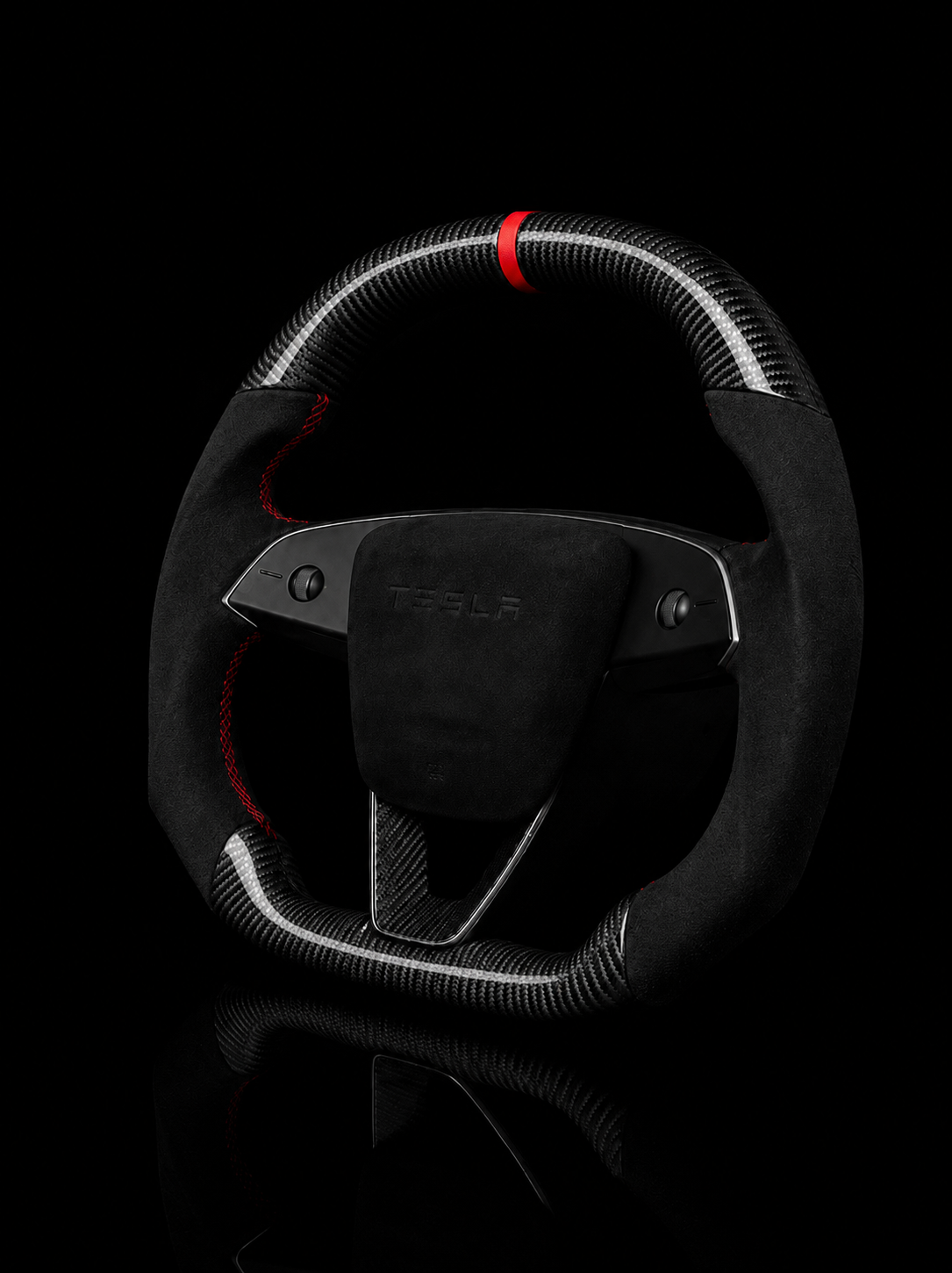 TESLA MODEL 3 HIGHLAND ALCANTARA FLAT BOTTOM SUPERNOVA GLOSS CARBON STEERING WHEEL