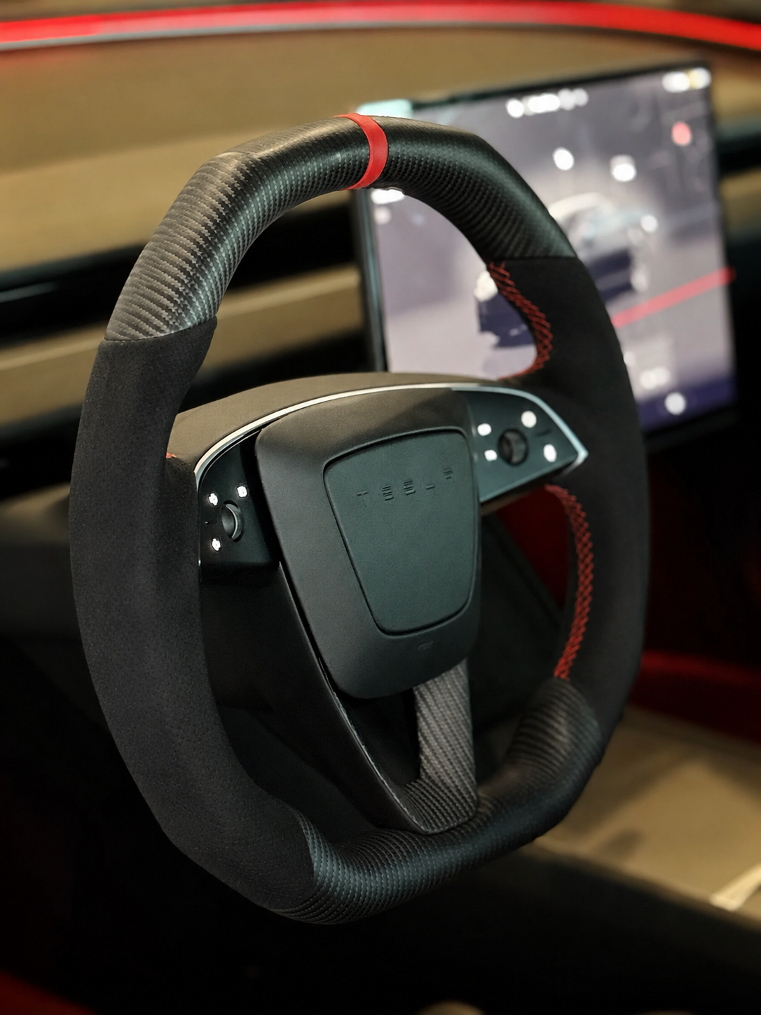 TESLA MODEL 3 HIGHLAND ALCANTARA FLAT BOTTOM SUPERNOVA DRY MATTE CARBON STEERING WHEEL