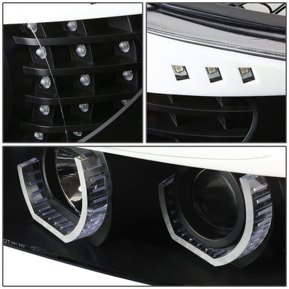 06-08 BMW 3-Series Crystal Halo Projector LED Headlights Black