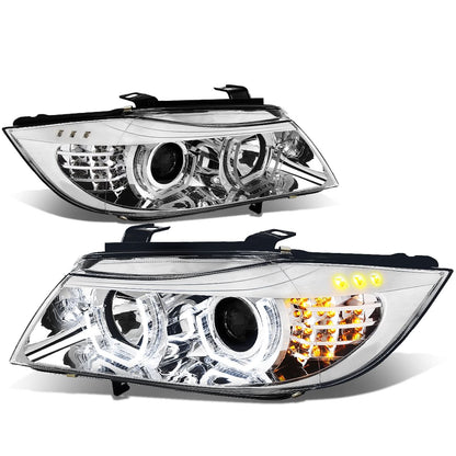 06-12 BMW 3-Series E90 3D Crystal Halo Projector LED Headlights Chrome