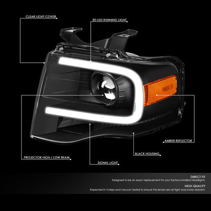 07-14 FORD EXPEDITION FRONT BUMPER LED DRL PROJECTOR HEADLIGHT BLACK/AMBER