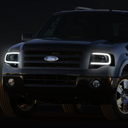 07-14 FORD EXPEDITION FRONT BUMPER LED DRL PROJECTOR HEADLIGHT BLACK/AMBER