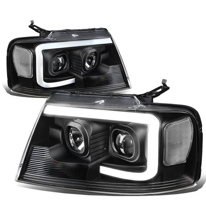 2004-2008 Ford F-150 3D LED C-Bar Headlights Black Housing Clear Corner