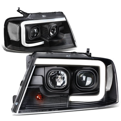 2004-2008 Ford F-150 3D LED C-Bar Headlights Black Housing Clear Corner