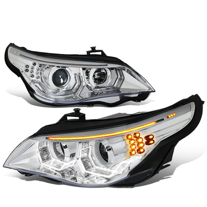 04-07 BMW 5 Series 3D LED Projector Headlights - Chrome Housing