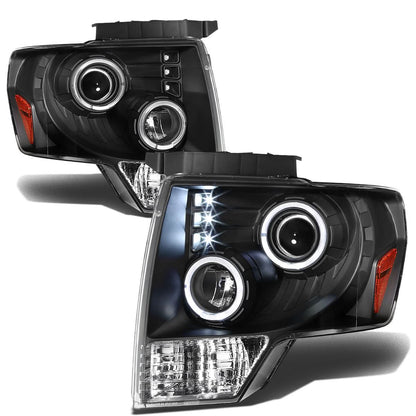 2009-2014 Ford F-150 LED Halo Projector Headlights - Black Housing