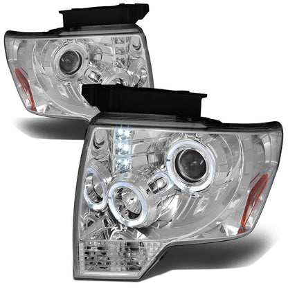 09-14 Ford F-150 LED Halo Projector Headlights Chrome Housing