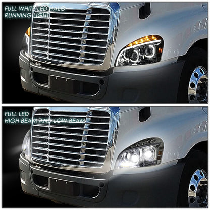 2008-2017 Freightliner Cascadia LED Halo Projector Headlights Chrome