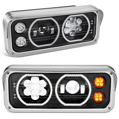 2018-2023 Volvo VNL/VNR White Halo Ring Headlights - Black