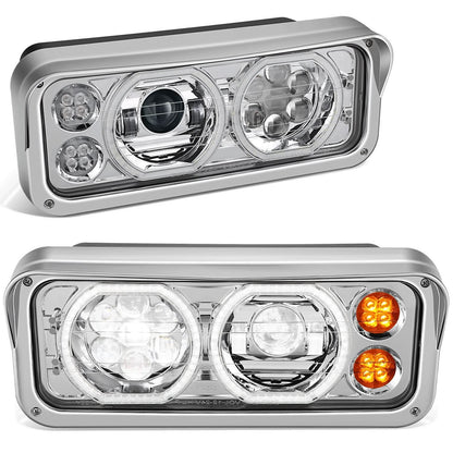2018-2023 Volvo VNL/VNR White Halo Ring Chrome Headlights
