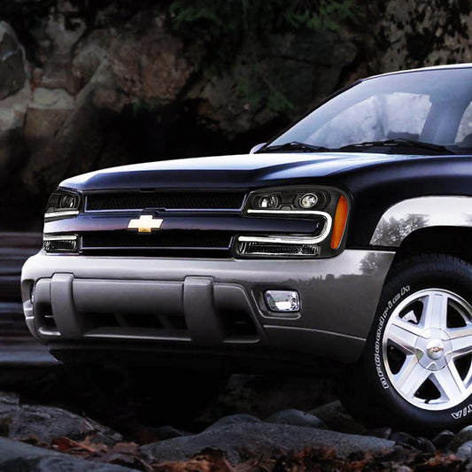 2002-2009 CHEVY TRAILBLAZER PAIR BLACK AMBER PROJECTOR HEADLIGHT