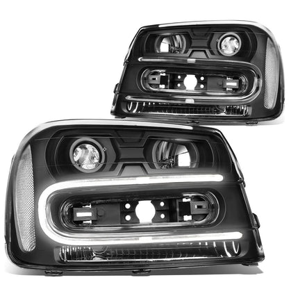 02-09 Chevrolet Trailblazer LED DRL OE Style Headlights - Black Housing