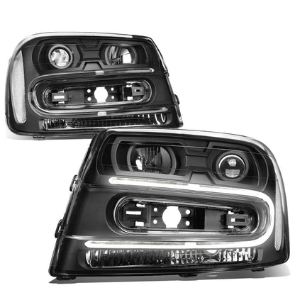 02-09 Chevrolet Trailblazer LED DRL OE Style Headlights - Black Housing