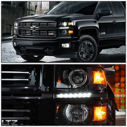 2014-2015 CHEVY SILVERADO BLACK AMBER PROJECTOR HEADLIGHT/LAMP W/LED DRL