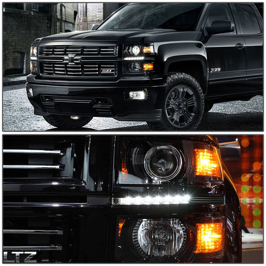 2014-2015 CHEVY SILVERADO BLACK AMBER PROJECTOR HEADLIGHT/LAMP W/LED DRL