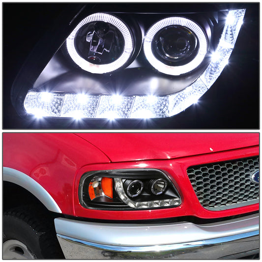 1997-2003 Ford F150 Black Amber Projector Headlights