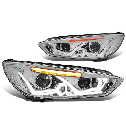 2015-2017 Ford Focus LED Dual Halo Projector Headlights Chrome