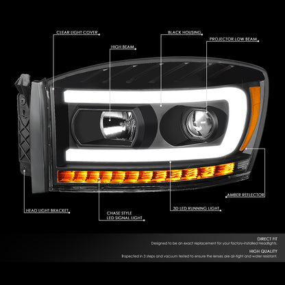 06-09 DODGE RAM LED DRL PROJECTOR HEADLIGHTS BLACK/AMBER SEQUENTIAL SIGNAL