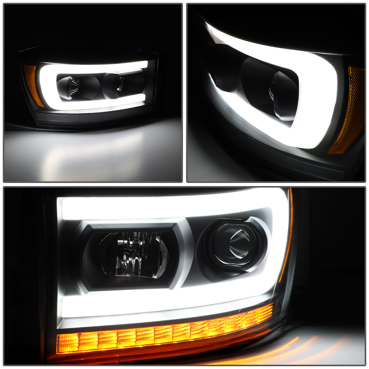 06-09 DODGE RAM LED DRL PROJECTOR HEADLIGHTS BLACK/AMBER SEQUENTIAL SIGNAL