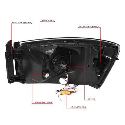 06-09 DODGE RAM LED DRL PROJECTOR HEADLIGHTS BLACK/AMBER SEQUENTIAL SIGNAL