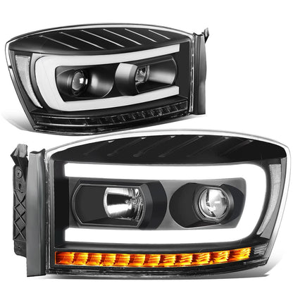 06-09 Dodge Ram LED DRL Projector Headlights Black Housing Clear Corner