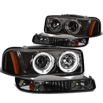 99-07 GMC Sierra Yukon LED Dual Halo Projector Headlights Smoke