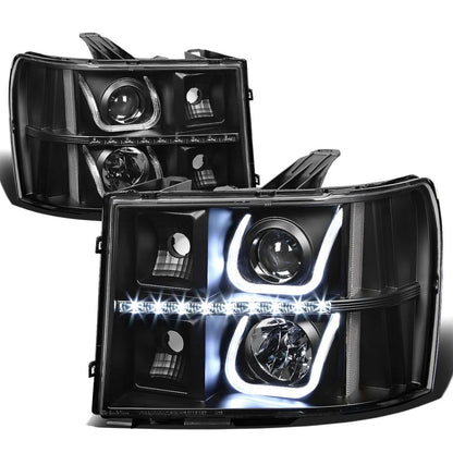 2007-2013 GMC Sierra LED U-Bar Halo Projector Headlights Black