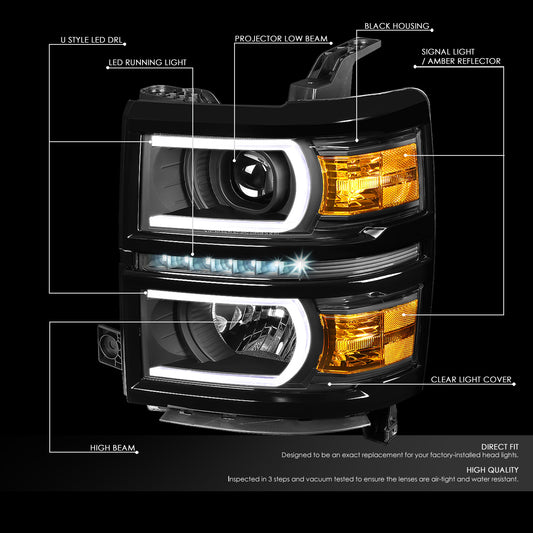 14-15 SILVERADO PROJECTOR HEADLIGHT/LAMPS BLACK/AMBER