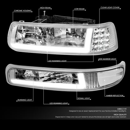 99-02 Chevy TAHOE SUBURBAN Silverado 1500 2500 HD Headlight & Bumper Lamps Chrome