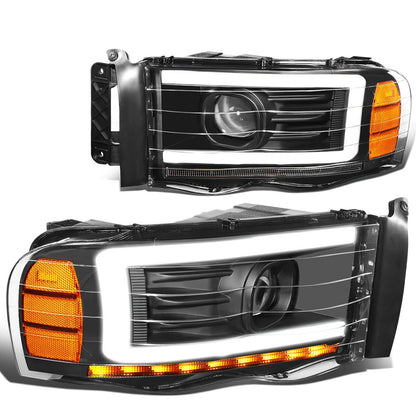 2002-2005 Dodge Ram LED DRL Projector Headlights Black Housing