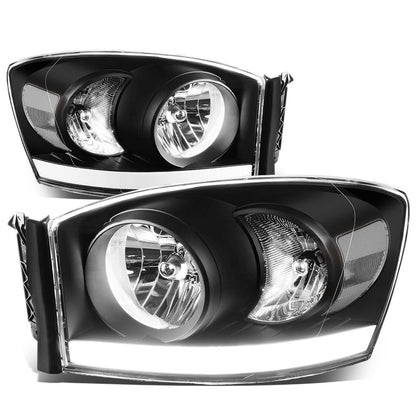 06-09 Dodge Ram LED DRL Black Housing Headlights - H13 Bulbs