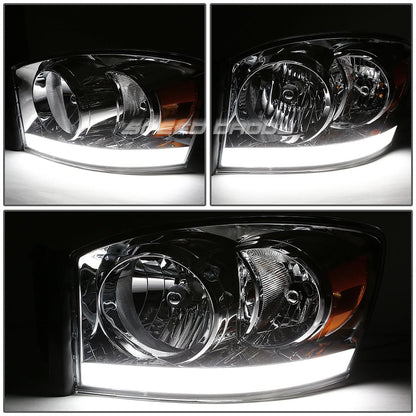 06-09 Dodge Ram LED DRL Chrome Headlights - Amber Corner H13