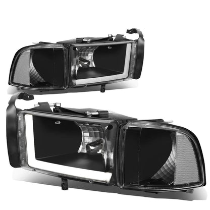 94-02 Dodge Ram LED DRL Headlights - Black Housing Clear Corner