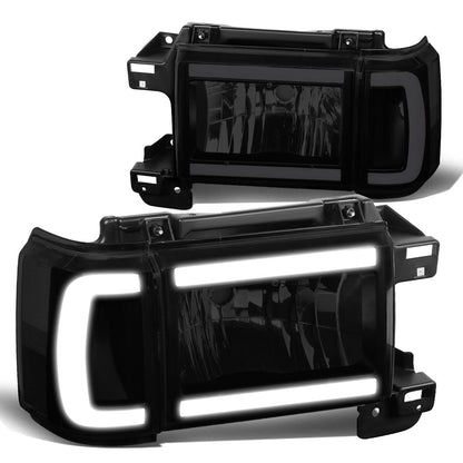 87-91 Ford Bronco F-150 F-250 F-350 LED DRL Headlights Black Smoke