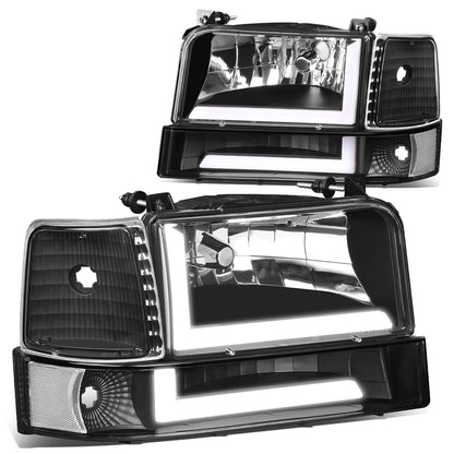 92-96 Ford F-150 F-250 F-350 Bronco Dual LED DRL Headlights Black