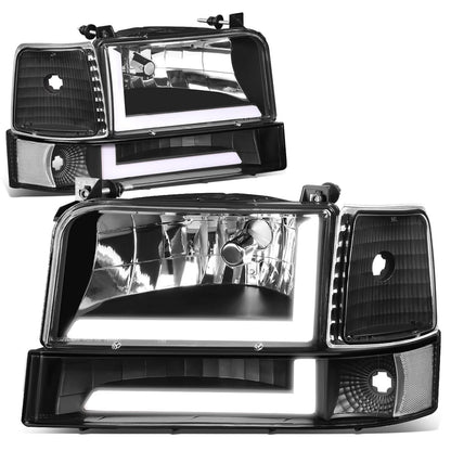 92-96 Ford F-150 F-250 F-350 Bronco Dual LED DRL Headlights Black