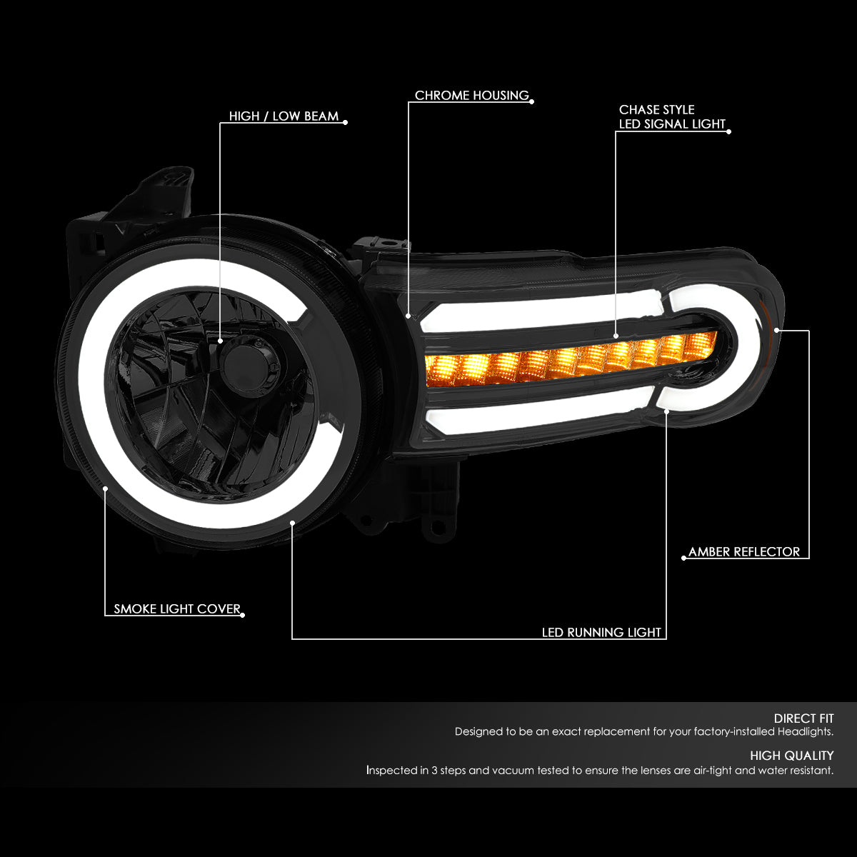 07-14 FJ CRUISER LED DRL+SEQUENTIAL TURN SIGNAL HEADLIGHT LAMPS SMOKED/AMBER