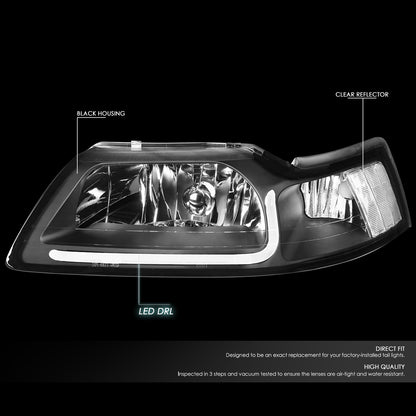 1999-2004 FORD MUSTANG PAIR BLACK HOUSING CLEAR CORNER HEADLIGHT