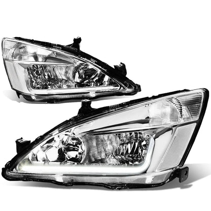 03-07 Honda Accord LED DRL Headlights Chrome Housing Clear Corner
