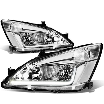 03-07 Honda Accord LED DRL Headlights Chrome Housing Clear Corner