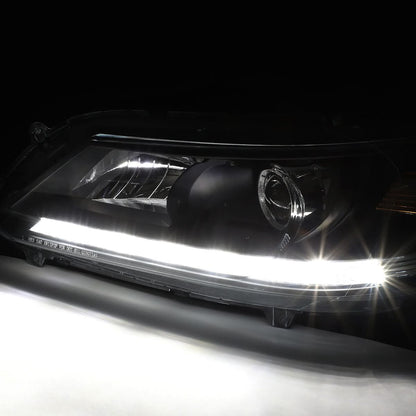13-15 Honda Accord LED DRL Projector Headlights Black Housing