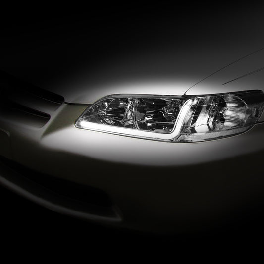 1998-2002 HONDA ACCORD PAIR CHROME HOUSING CLEAR CORNER HEADLIGHT W/LED DRL