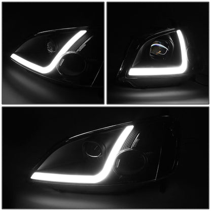 01-03 Honda Civic LED DRL Projector Headlights Black Housing