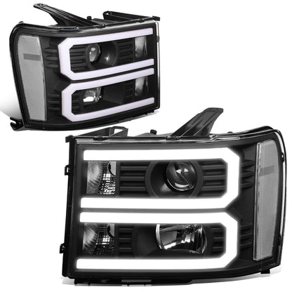 2007-2014 GMC Sierra Dual U-Bar LED DRL Headlights Black Housing