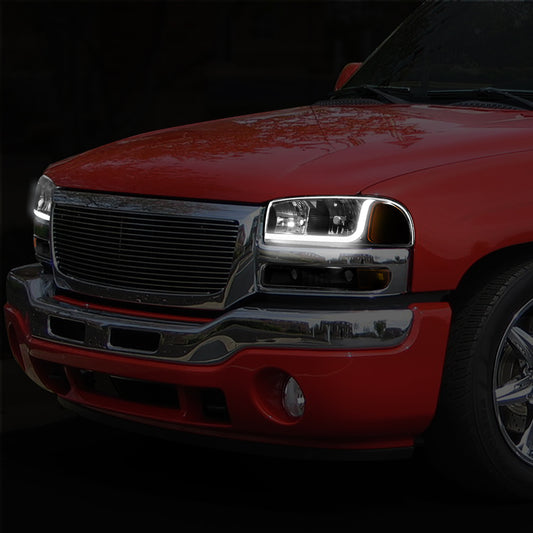 99-07 GMC SIERRA/YUKON LED DRL BLACK AMBER HEADLIGHTS W/BUMPER SIGNAL LAMPS