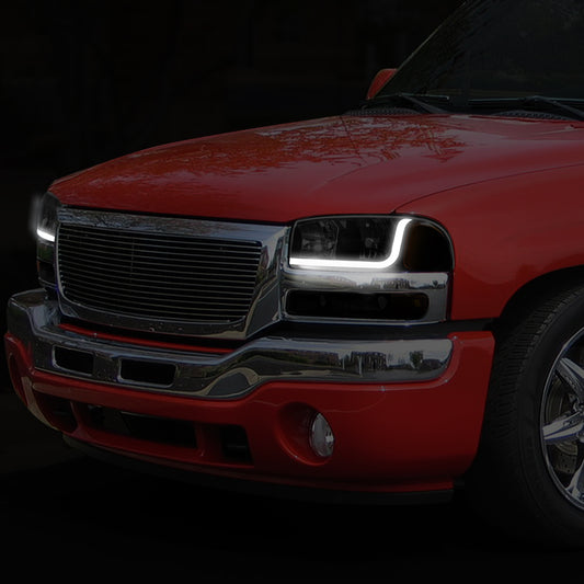 99-07 GMC SIERRA/YUKON LED DRL TINTED AMBER HEADLIGHTS W/BUMPER SIGNAL LAMPS
